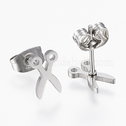 変色しにくい304ステンレススチールスタッドピアス  はさみ  ステンレス鋼色  9x5.5x1mm  ピン：0.8mm&nbsp;EJEW-H350-03P