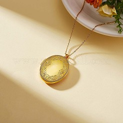 オーバル リーフ ピクチャー ロケット ペンダント ネックレス  女性のための真鍮の記念ジュエリー  ゴールドカラー  17.72インチ（45cm）&nbsp;JN1037A
