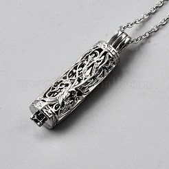 304 нержавеющая сталь дерево жизни полая колонна подвеска урна для праха домашних животных ожерелья&nbsp;NJEW-WH0021-69D