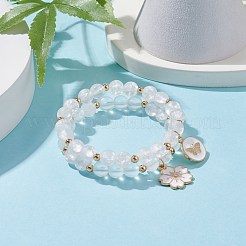 2 個 2 スタイル ガラス ラウンド ビーズ ストレッチ ブレスレット セット  女性のための合金エナメル蝶と梅の花のチャームブレスレット  透明  内径：2インチ（5.1cm）  1個/スタイル&nbsp;BJEW-JB08106-03
