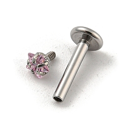 304ステンレススチール製ねじ付きフラットバックイヤリング  キュービックジルコニア軟骨イヤリング  ピンク  11x4mm  星：3x3mm&nbsp;EJEW-NH0001-01A-01