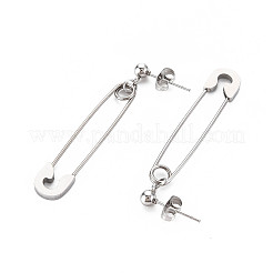 変色しない304ステンレススチール製安全ピンダングルスタッドピアス（女性用）  ステンレス鋼色  47mm  ピン：0.7mm&nbsp;EJEW-N016-031P