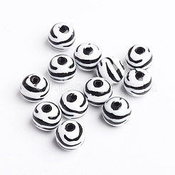 Perles de coeur de style rayé bubblegum trapu acrylique blanc et noir zèbre&nbsp;X-SACR-C020-42