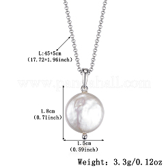Женские ожерелья с плоской круглой подвеской из натурального жемчуга Кеши из стерлингового серебра VZ4140