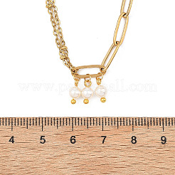 Collana da donna con ciondolo a forma di perla bianca rotonda in acciaio inossidabile 304 e catena mista.&nbsp;NJEW-JN06101