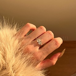 Овальные и прямоугольные кольца из стерлингового серебра с микропаве из кубических цирконий для женщин RJEW-F180-03P