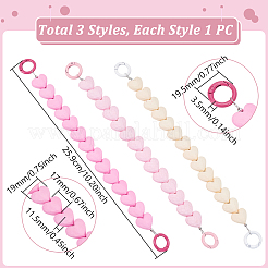 3 шт. 3-х цветные акриловые бусины в форме сердца для телефона&nbsp;PURS-UN0001-12