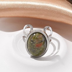 Овальные кольца из натуральных и синтетических драгоценных камней&nbsp;RJEW-M062-02P-19