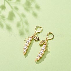 Fagiolo di perle di conchiglia con perline con lunghi orecchini a monachella pendenti a foglia&nbsp;EJEW-TA00132