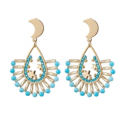 Серьги-гвоздики из витого стеклянного бисера с подвесками EJEW-MZ00365