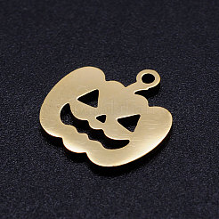 ステンレスペンダント201個  カボチャジャック・オー・ランタンジャック・オー・ランタン  ハロウィンモチーフ  ゴールドカラー  15x14.5x1mm  穴：1.5mm&nbsp;STAS-Q201-JN303-2
