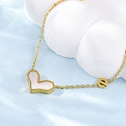 Collar con colgante de corazón de concha blanca natural pavé de acero inoxidable 304 para mujer&nbsp;NJEW-U032-09G-01
