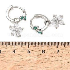 Orecchini pendenti a cerchio con fiori in ottone e micro pavé di zirconi cubici per donna&nbsp;EJEW-A167-13P-02