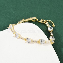 Латунные браслеты с микропаве из прозрачных кубических цирконий для женщин BJEW-F504-07G