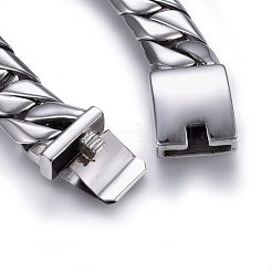 変色しにくい304ステンレススチールカーブチェーンブレスレット  箱の留め金付き  ステンレス鋼色  9インチ（23cm）  16x6mm&nbsp;BJEW-E346-17P
