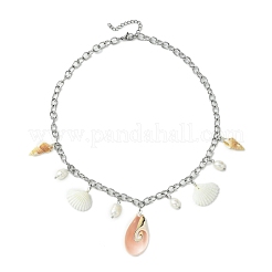 Подвески нагрудники из натурального культивированного пресноводного жемчуга и спиральных ракушек NJEW-TA00181