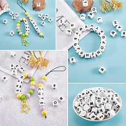 20 pièces blanc cube lettre perles de silicone 12x12x12mm dés carrés alphabet perles avec 2mm trou entretoise perles de lettre en vrac pour bracelet collier fabrication de bijoux&nbsp;JX432F
