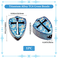 チタン合金TC1ビーズ4個  ヨーロッパのビーズ  大穴ビーズ  クロス  ブルー  17x13.5x10mm  穴：5mm&nbsp;FIND-BBC0003-97A