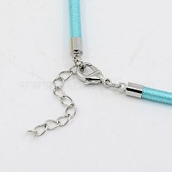 シルクコードネックレス作り  真鍮製のロブスター留め金付き  プラチナ  淡いターコイズ  17インチ〜18インチ&nbsp;NFS005-15