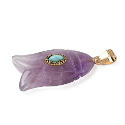 Geschnitzte Anhänger aus natürlichem Amethyst und synthetischem Türkis&nbsp;X-G-Z084-01G-08