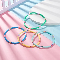 4 pièces 4 couleurs à la main en argile polymère perles heishi bracelets de cheville extensibles pour femmes&nbsp;AJEW-AN00468