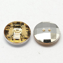 台湾アクリルラインストーンボタン  多面カット  2穴  ディスク  淡いチソウ  15x5mm  穴：1mm&nbsp;BUTT-F022-15mm-30