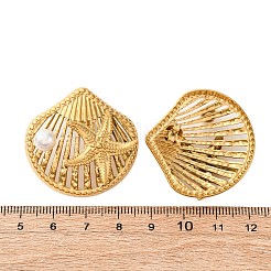 Серьги-гвоздики в форме ракушки с морской звездой из нержавеющей стали 304 с пластиковым имитацией жемчуга&nbsp;EJEW-Z109-04G