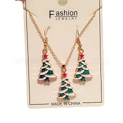 Ensembles de colliers et boucles d'oreilles pendantes en alliage émaillé avec pendentif en forme d'arbre de Noël&nbsp;WG2E782-05