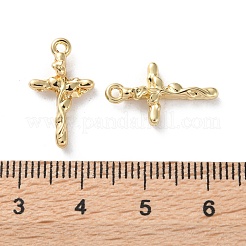 ラックメッキ合金ペンダント  ラインストーンとABS模造真珠付き  クロスチャーム  ゴールドカラー  18x10.5x4mm  穴：1.4mm&nbsp;FIND-M038-07G