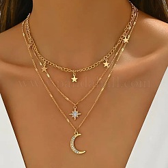 Collana a 3 strato con ciondolo in lega di cristallo e strass a forma di stella di luna per donna&nbsp;FS-WG5D7AF-01