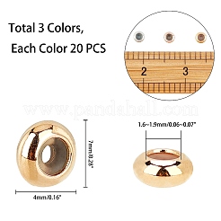 真鍮ビーズ  ゴム入り  ロンデル  スライダービーズ  ミックスカラー  7x4mm  穴：1.6~1.9mm  3色  20個/カラー  60個/セット&nbsp;KK-PH0004-35