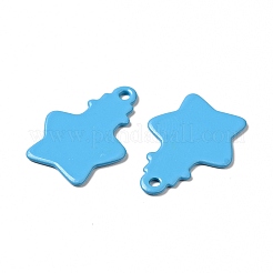 スプレー塗装された201ステンレススチールペンダント  星型ボトルチャーム  ディープスカイブルー  18x13x1mm  穴：1.2mm&nbsp;STAS-G304-02D