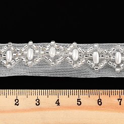 ポリエステルフラワーレーストリム  abs模造パールビーズとガラス  フローラルホワイト  5/8インチ（15mm）&nbsp;OCOR-A007-16