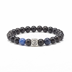 Bracelet extensible perles rondes en bois naturel et pierres naturelles et synthétiques mélangées&nbsp;BJEW-JB07164