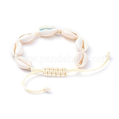 Verstellbare bedruckte geflochtene Perlenarmbänder aus Kaurimuschel&nbsp;BJEW-JB05154-01