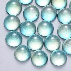 Cabochons de cristal transparentes spray pintadas, con polvo del brillo, medio redondo / cúpula, aguamarina, 12x6mm