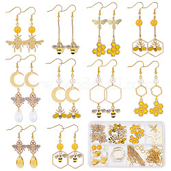 SUNNYCLUE 1 Box DIY 10 Pairs Bee Charms Honeycomb Charm Rhinestone Earring Making Starter Kit Insect Charm Linking Rings Moon Crescent Charms for Jewelry Making Kits Adult Women Crafting Beginner