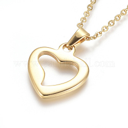 304 Stainless Steel Pendant Necklaces, for Valentine's Day, with Cable Chains and Lobster Claw Clasps, Heart, Golden, 17.6 inch(44.8cm), 1.5mm