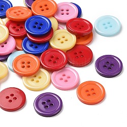 Resin Buttons, Dyed, Flat Round, Mixed Color, 18x3mm, Hole: 2mm, 395pcs/bag
