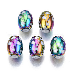 Perline di vetro palccato, botte con disegno cuore, colorato, 11x8mm, Foro: 1.2 mm, circa 200pcs/scatola