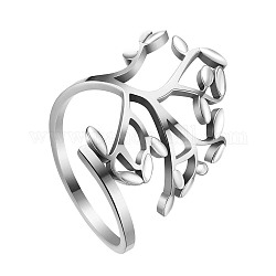 Кольца для манжет из нержавеющей стали shegrace, открытые кольца, широкая полоса кольца, с эмалью, листовые ветви, белые, размер США 10, внутренний диаметр: 20 мм