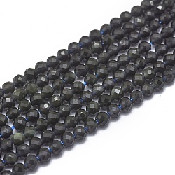 Natürlichen Obsidian Perlen Stränge, facettiert, Runde, 3 mm, Bohrung: 0.5 mm, ca. 142 Stk. / Strang, 15.7 Zoll (40 cm)