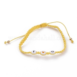 Bracelets de perles tressées en cordon de polyester ciré réglable, avec des perles rondes plates en émail acrylique et des perles rondes en laiton, mot je t'aime, or, jaune, diamètre intérieur: 2-1/8~4-1/8 pouce (5.4~10.3 cm)
