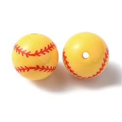 Cuentas de resina opaca con tema deportivo., béisbol, rojo, oro, 18mm, agujero: 2.4 mm