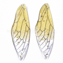 Grands pendentifs en résine époxy transparente, une feuille d'or, aile d'insectes, jaune, 51x16.5x1~2.5mm, Trou: 1.2mm