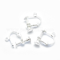 Reperti per orecchini a clip in ottone placcato su rack, con il ciclo, colore argento placcato, 13x16x5mm, Foro: 1.5 mm