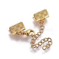 304 Stainless Steel Chain Extender, with Lobster Claw Clasps and Ribbon Ends, Golden, 25mm, Clasps: 8.9x6.2x3mm, Cord End: 7.2x10mm, Chain Extenders: 50mm