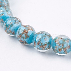 Perles vernissées de sable d'or manuelles , ronde, turquoise foncé, 11~12mm, Trou: 1~2mm