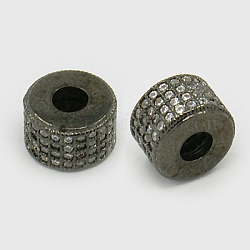 Latón abalorios de circonio cúbico, columna, gunmetal, 5.5x8.5mm, agujero: 3 mm