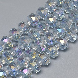 Chapelets de perles en verre électroplaqué, arc-en-ciel plaqué, facette, plat rond, bleu acier clair, 5~6x4mm, Trou: 0.5mm, Environ 100 pcs/chapelet, 23.62 pouce